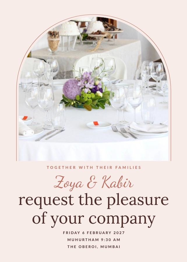 Blush Zoya and Kabir Wedding Invitation — editable wedding template
