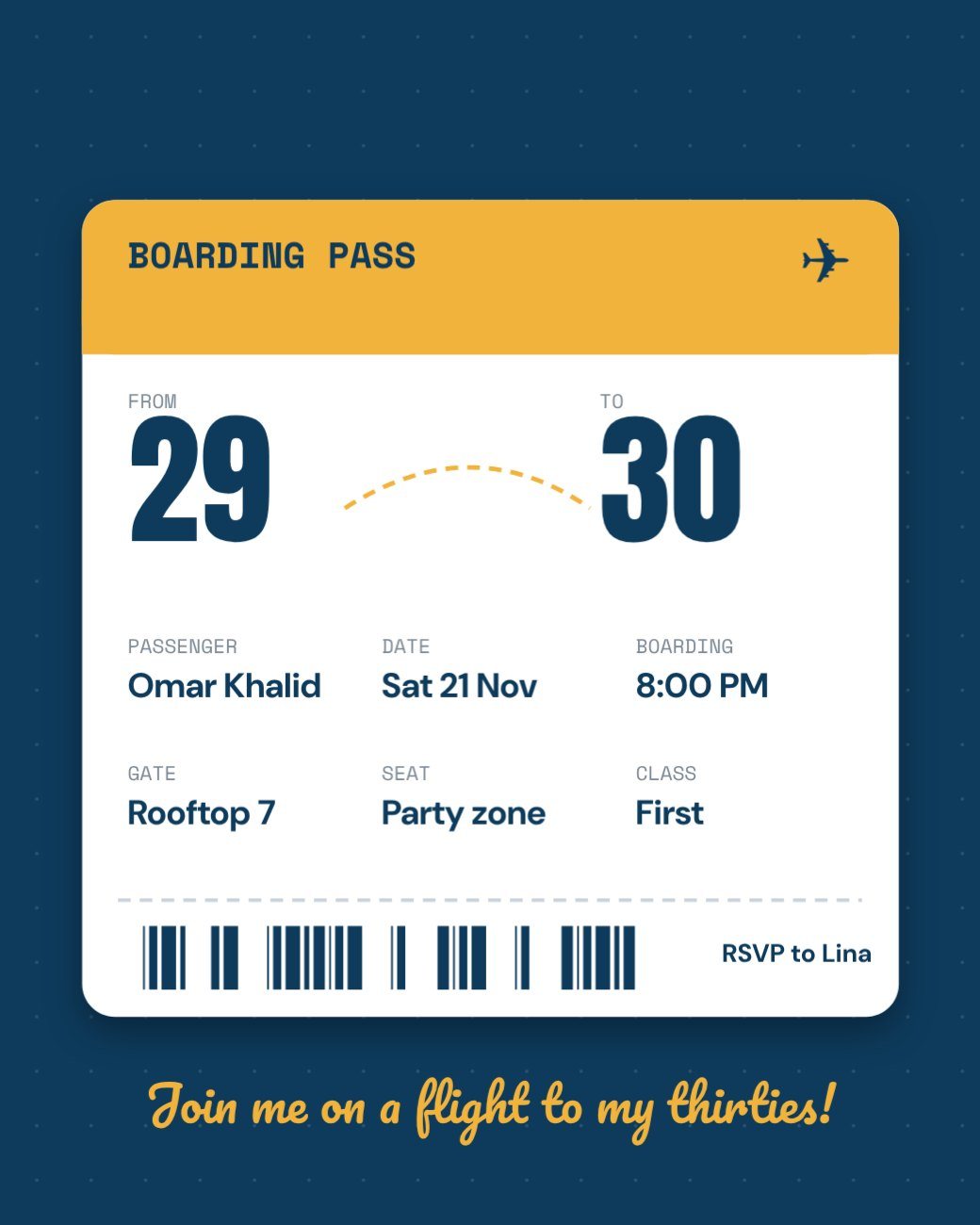 Boarding Pass Birthday Trip Invitation — editable birthday template
