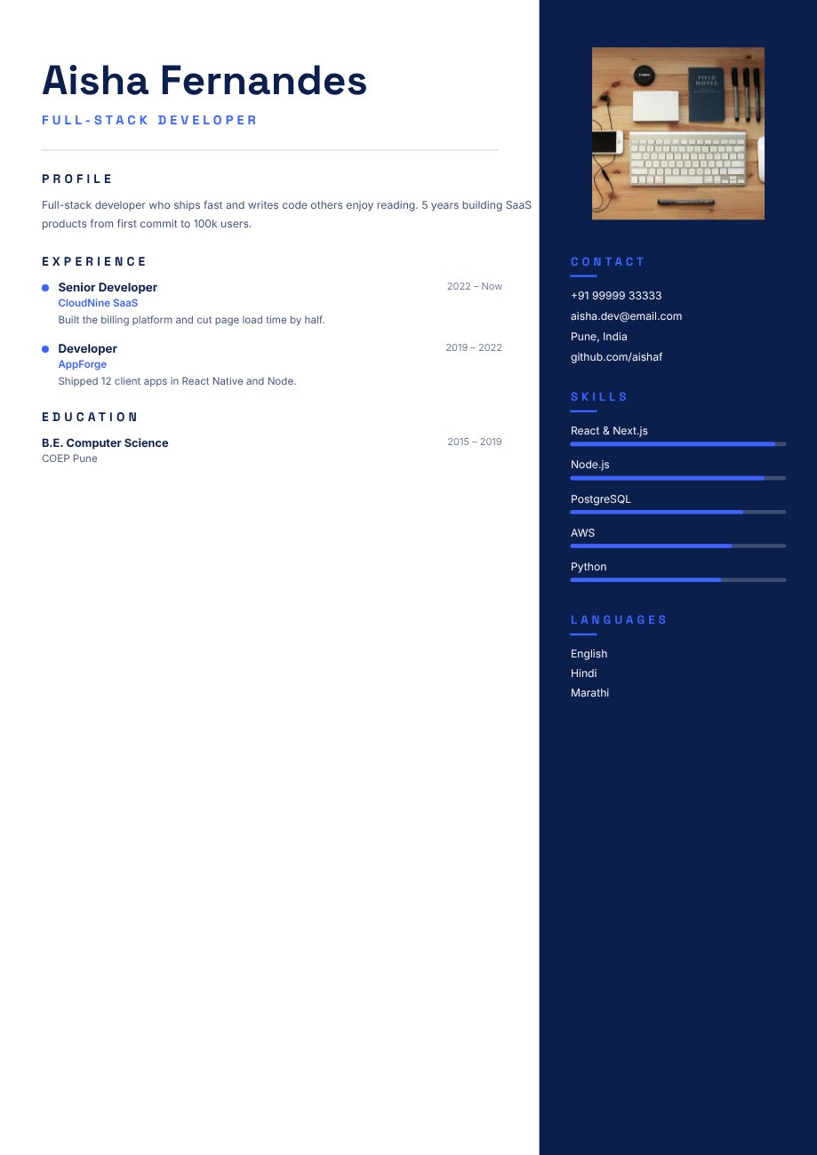 Bold Developer Resume — editable resume template