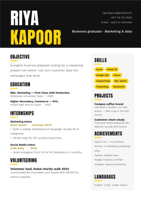 Bold Fresher Resume template