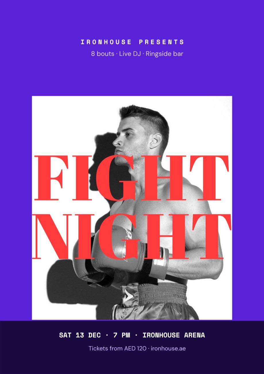 Bold Minimalism Fight Night Poster — editable events template