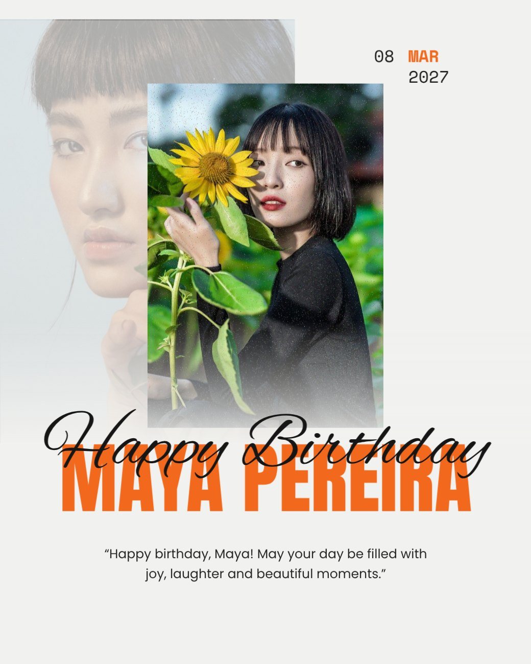 Bold Orange Name Birthday Post — editable birthday template