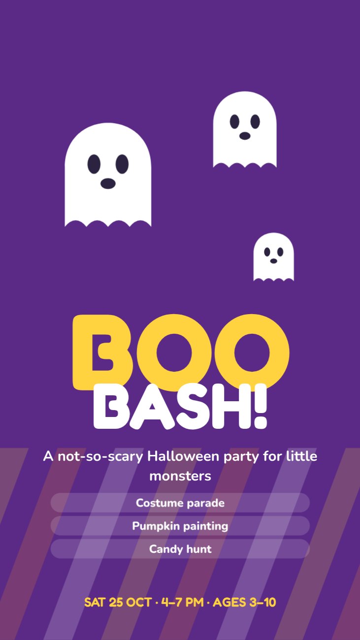 Boo Bash Kids Halloween Party Story — editable festivals template