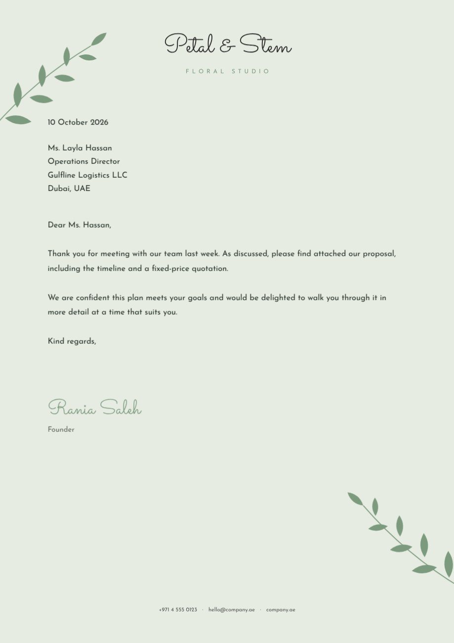 Botanical Florist Letterhead — editable business template