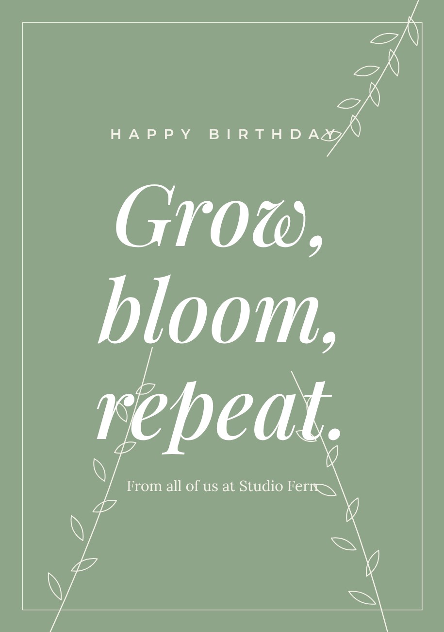 Botanical Line Sage Card — editable birthday template