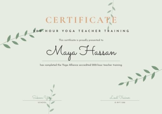 Botanical Yoga Teacher Certificate template