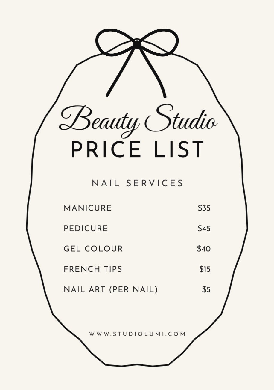 Bow Wavy Frame Price List — editable menus template
