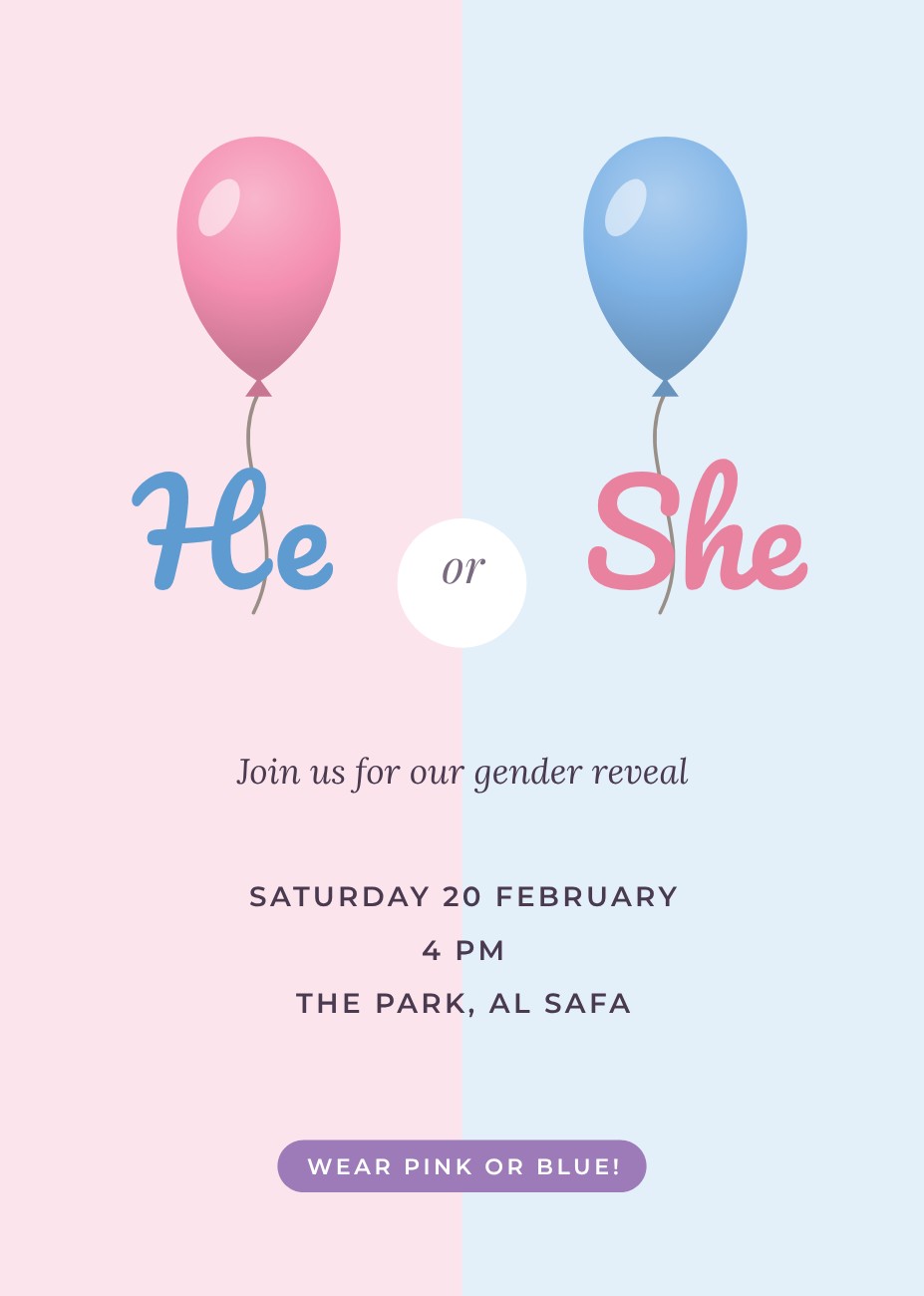 Boy or Girl Gender Reveal Invitation — editable love & family template