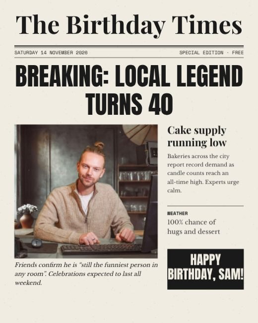 Breaking News Birthday Newspaper template