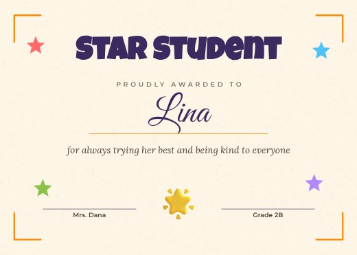 Bright Stars Student Award Certificate — free certificate template
