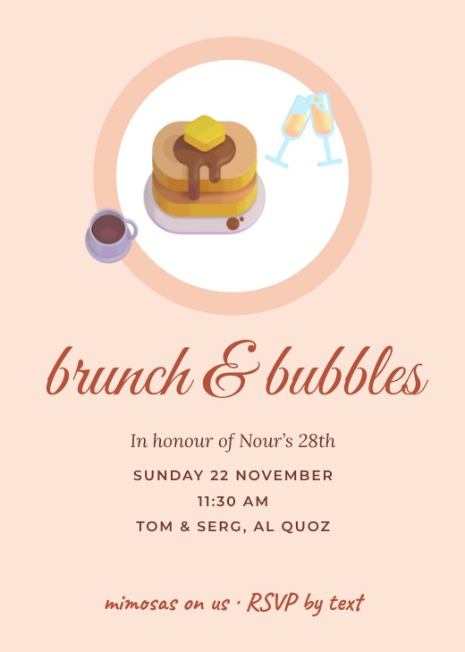 قالب بطاقة دعوة مجاني — Brunch and Bubbles Invitation