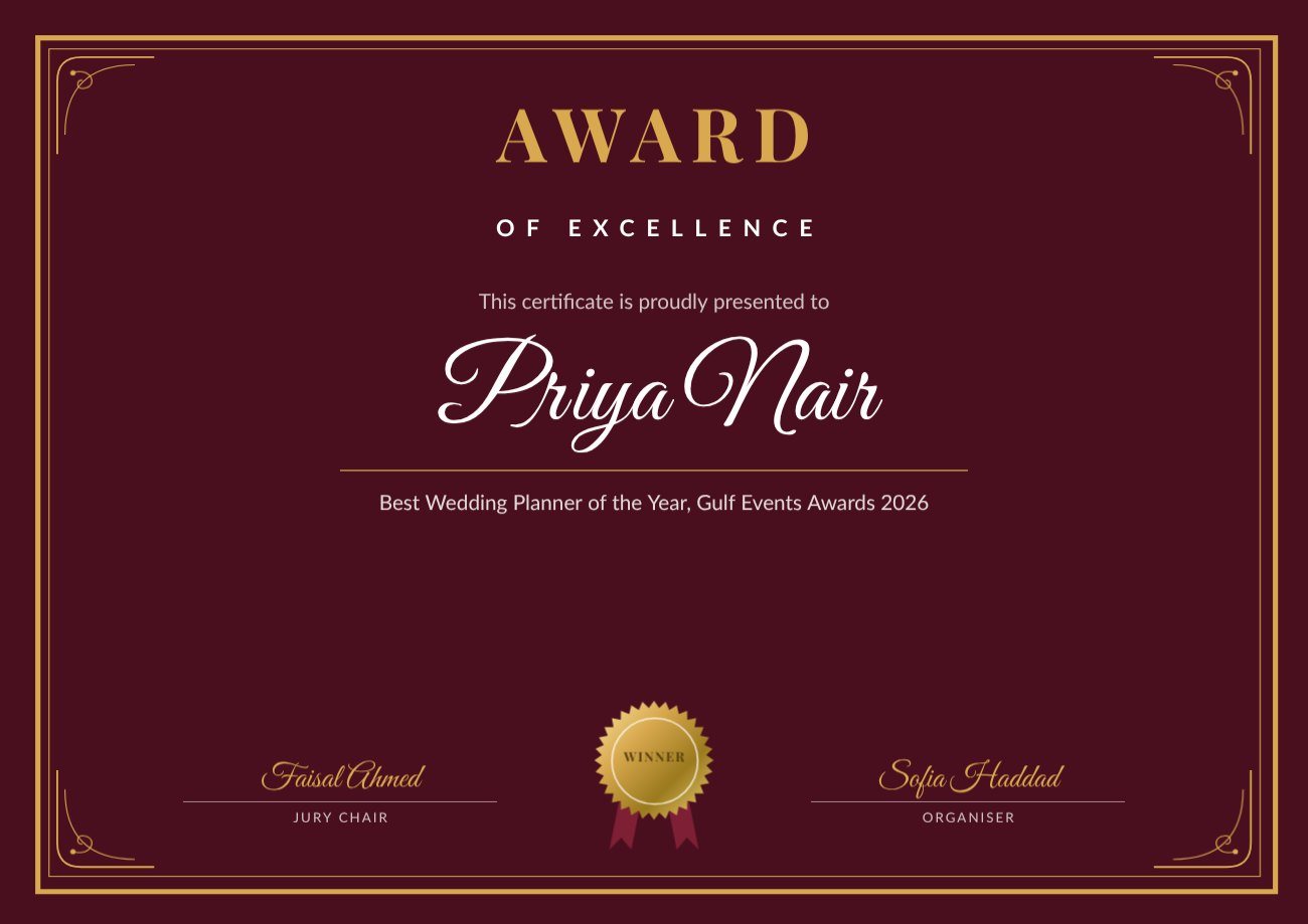 Burgundy Excellence Award Certificate — editable certificates template