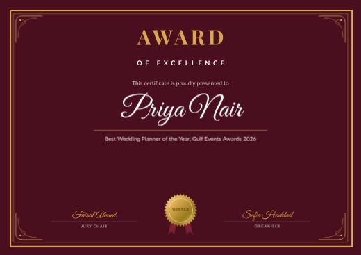 Burgundy Excellence Award Certificate