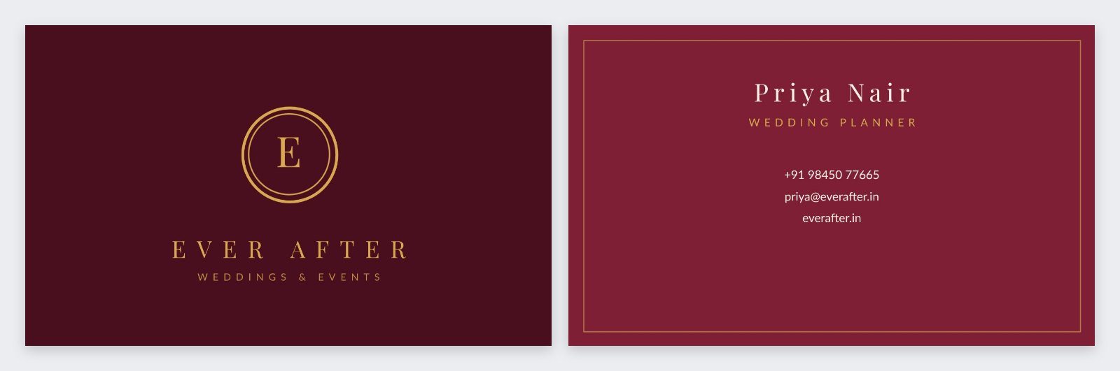 Burgundy Wedding Planner Card — editable business template