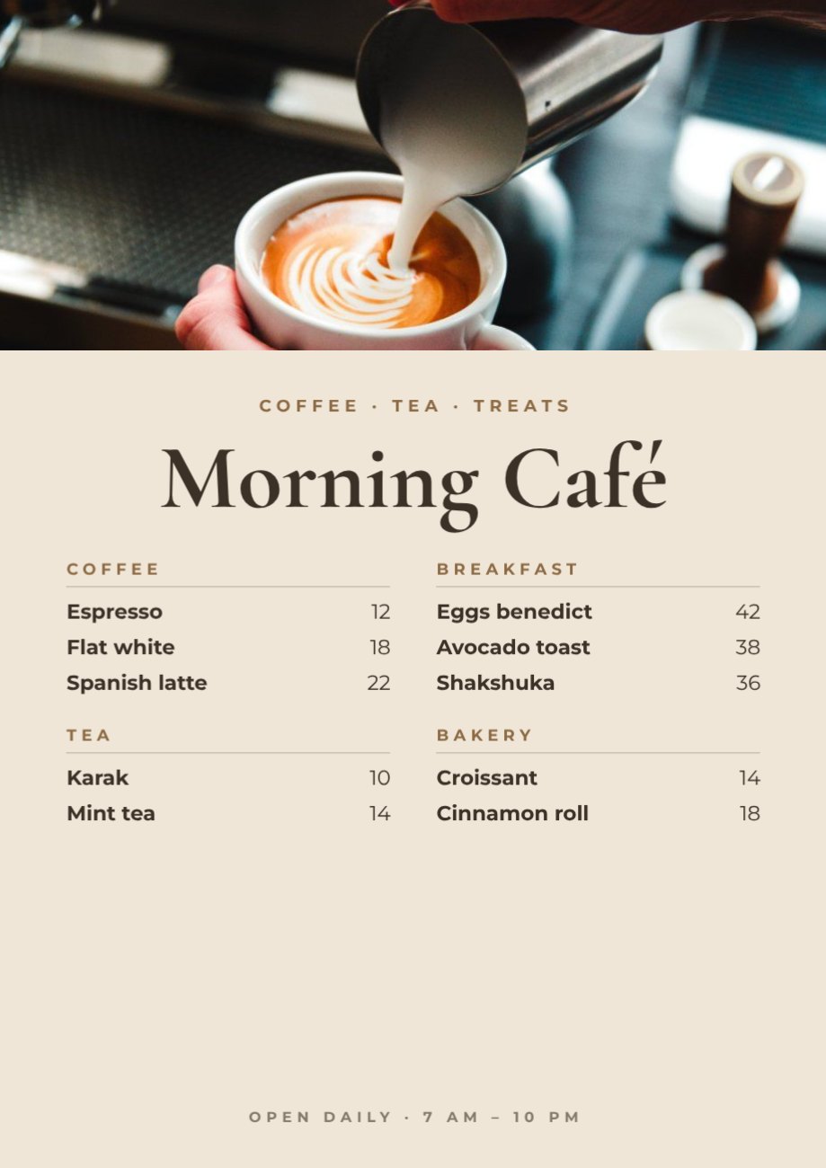 Cafe Menu A4 — editable menus template