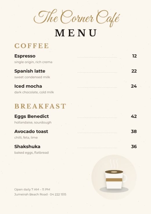 Cafe Menu A5 Flyer template