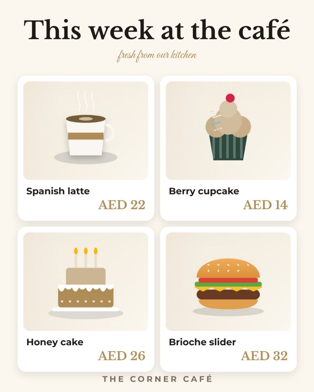 Cafe Menu Highlights Grid — editable marketing template