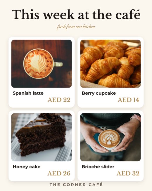 Cafe Menu Highlights Grid — free menu template
