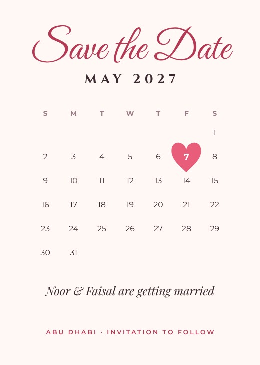 Calendar Heart Save the Date — free save the date template