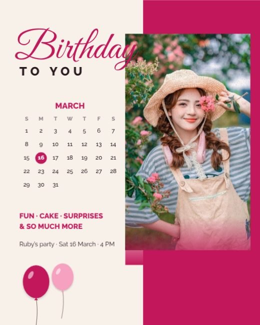 Calendar Mark Birthday Girl Flyer template