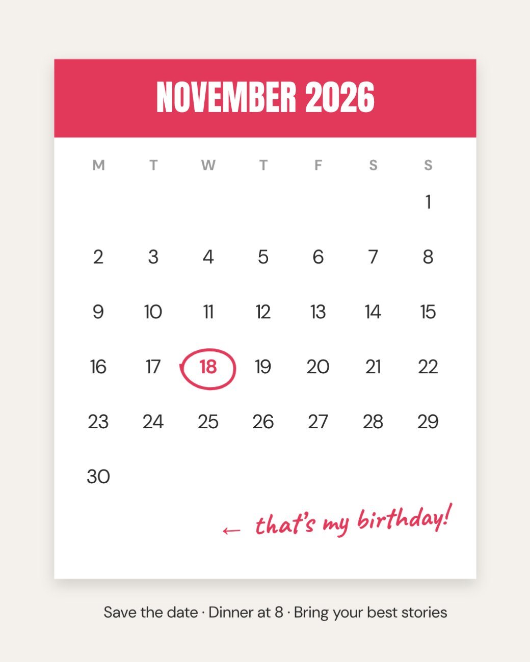 Calendar Page Circled Date Birthday — editable birthday template