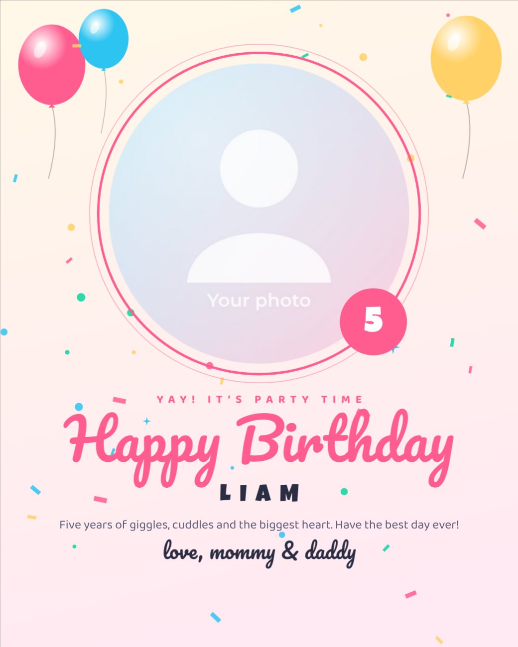 Candy Pop Kids Circle Portrait Post — editable birthday template