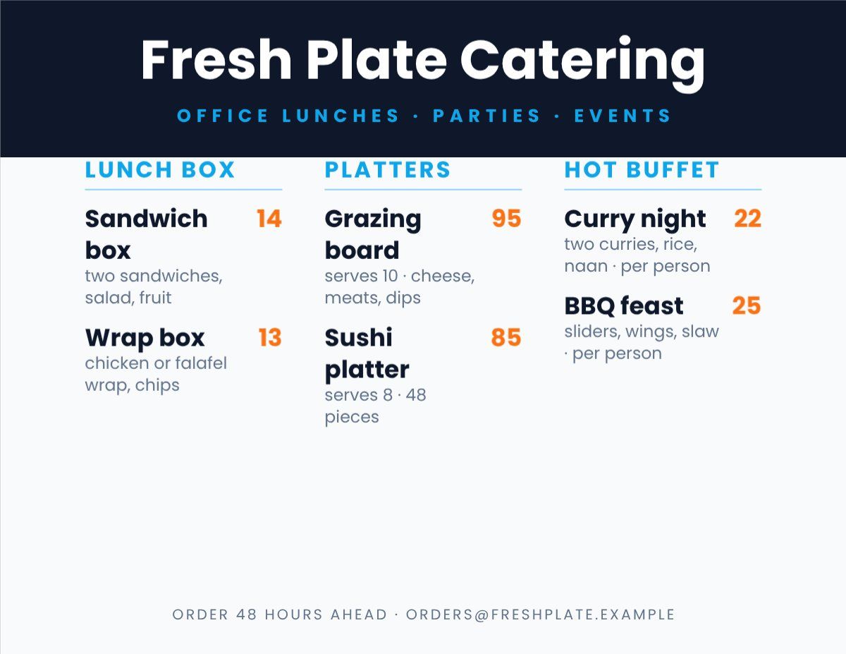 Catering Packages Menu — editable menus template