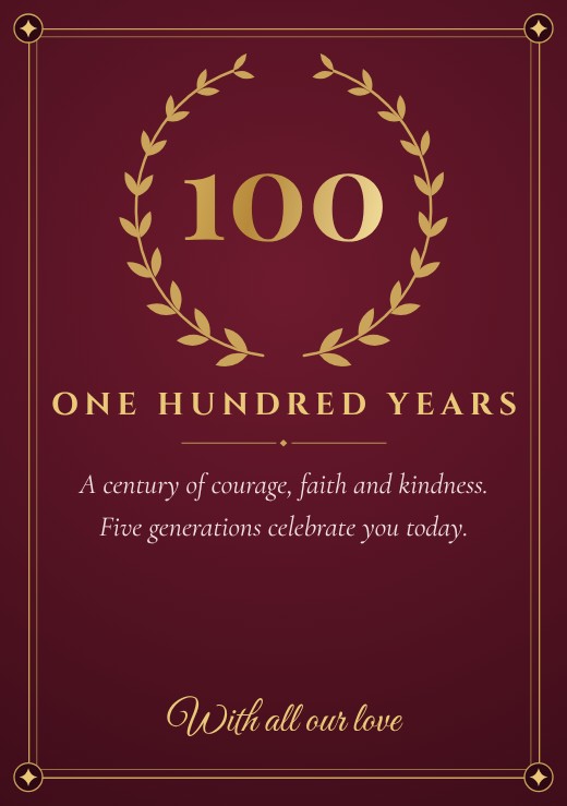 Centenarian 100th Burgundy Card — free design template