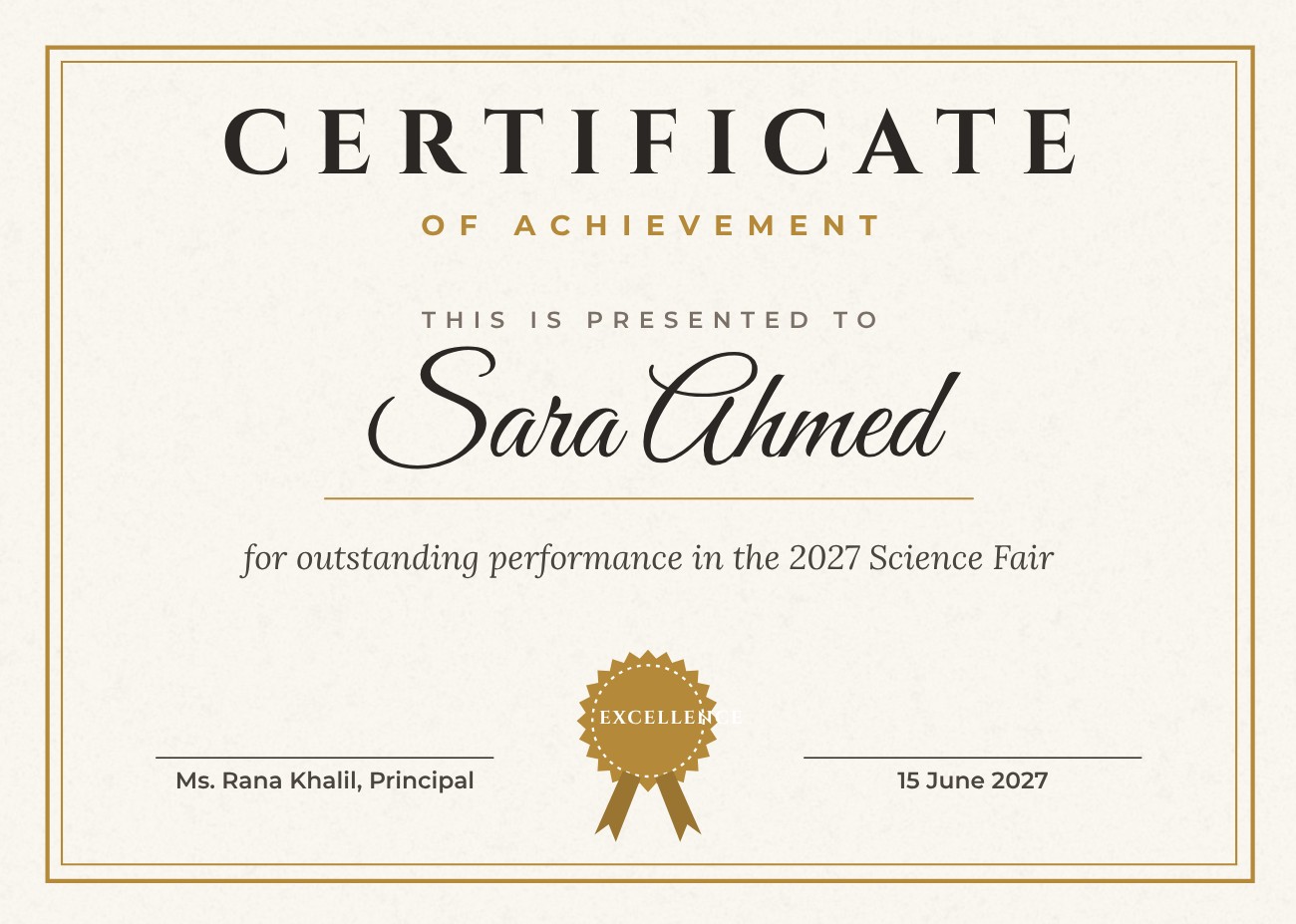 Certificate of Achievement Gold — editable certificates template
