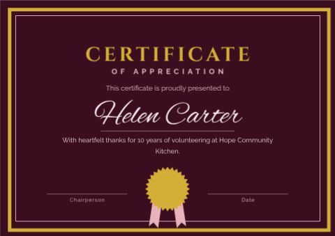 Certificate of Appreciation template