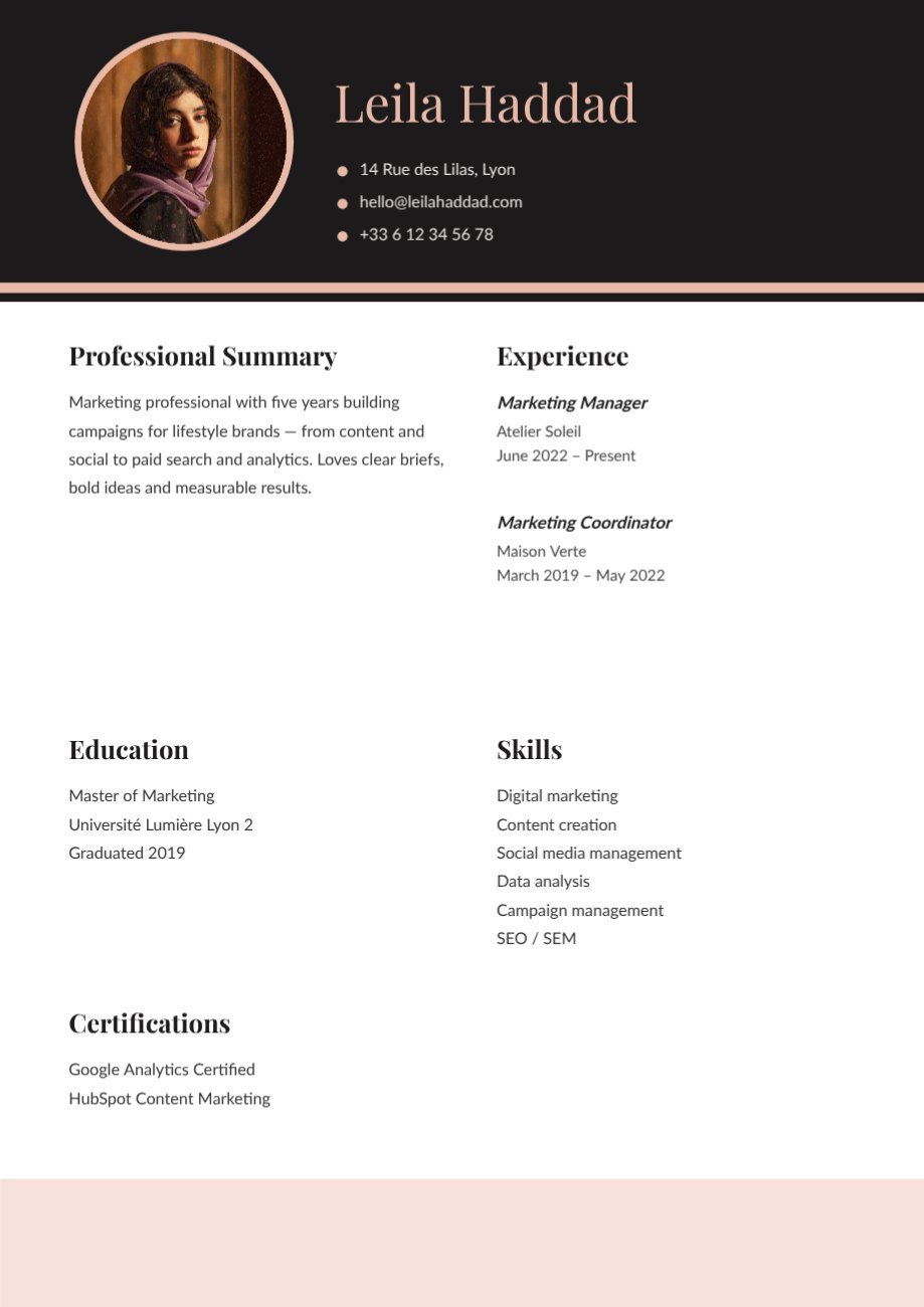Charcoal And Blush Photo Resume — editable resume template