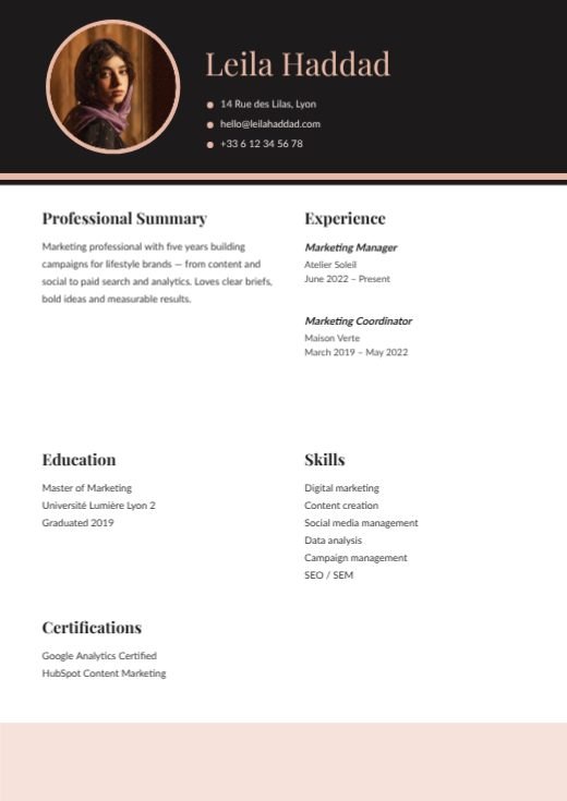 Charcoal And Blush Photo Resume