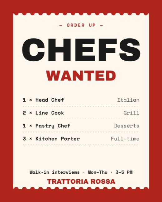 Chefs Wanted Restaurant Hiring Post — free hiring poster template