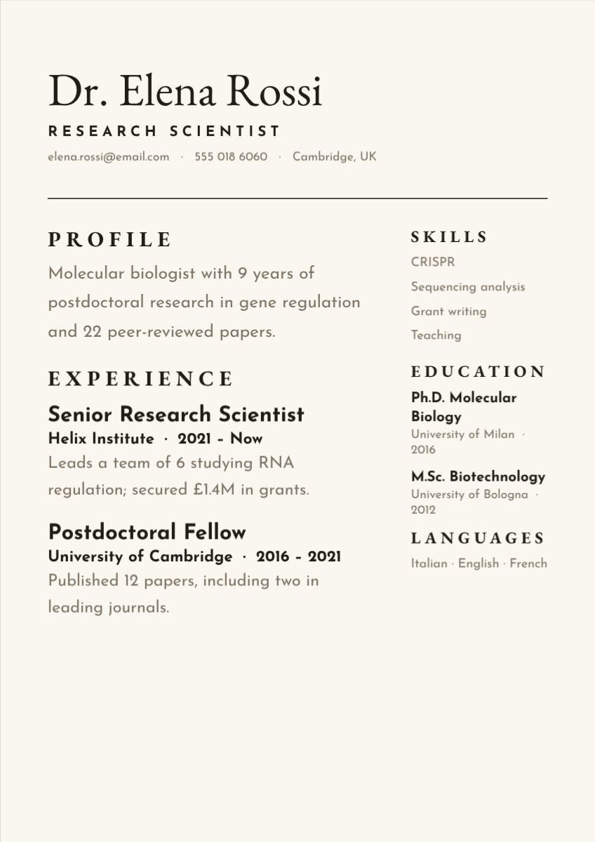 Classic CV Two Column — editable resume template