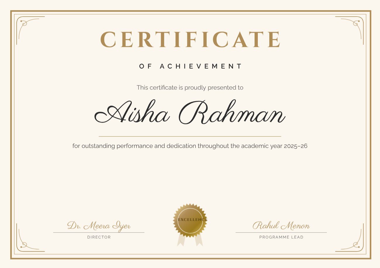 Classic Gold Seal Achievement Certificate — editable certificates template