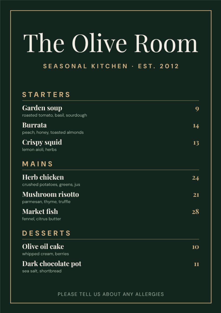 Classic Restaurant Menu — editable menus template
