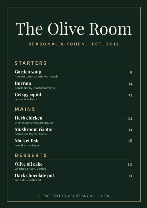 Classic Restaurant Menu template
