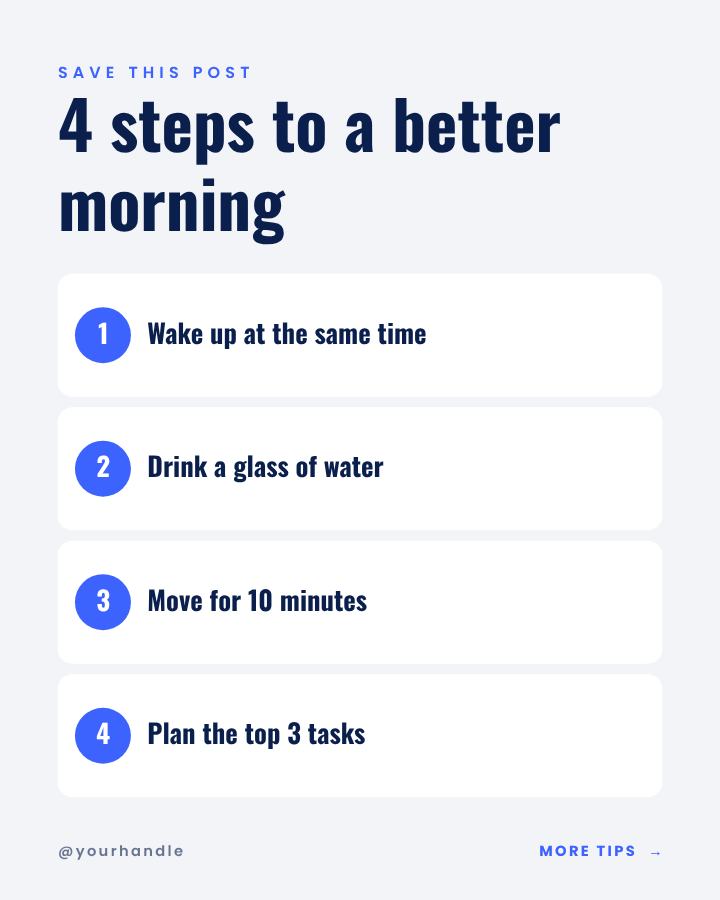 Cobalt 4 steps to a better morning Tips Post — editable social media template