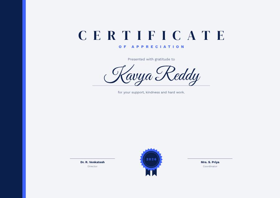 Cobalt Certificate Of Appreciation Certificate Formal — editable certificates template