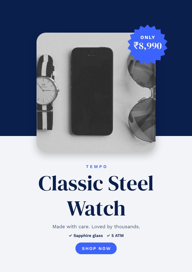 Cobalt Classic Steel Watch Product Ad — editable marketing template