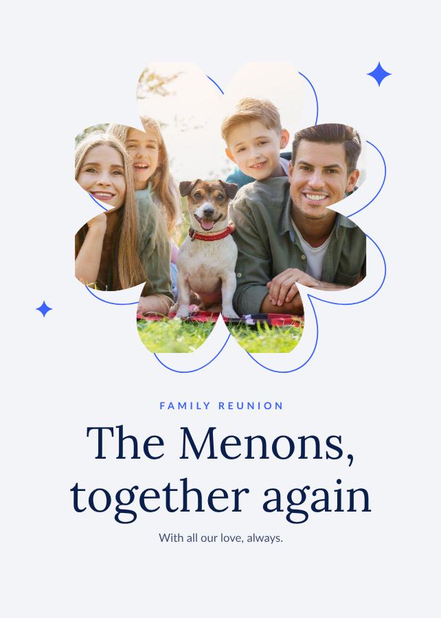 Cobalt Family reunion The Menons, together again Card — editable love & family template