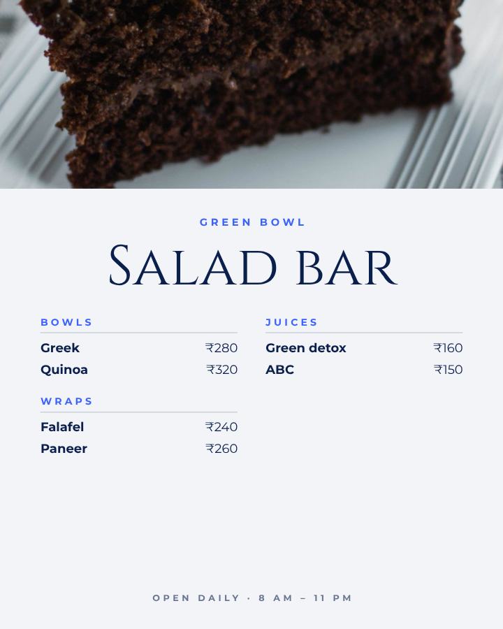 Cobalt Green Bowl Salad bar Card — editable menus template