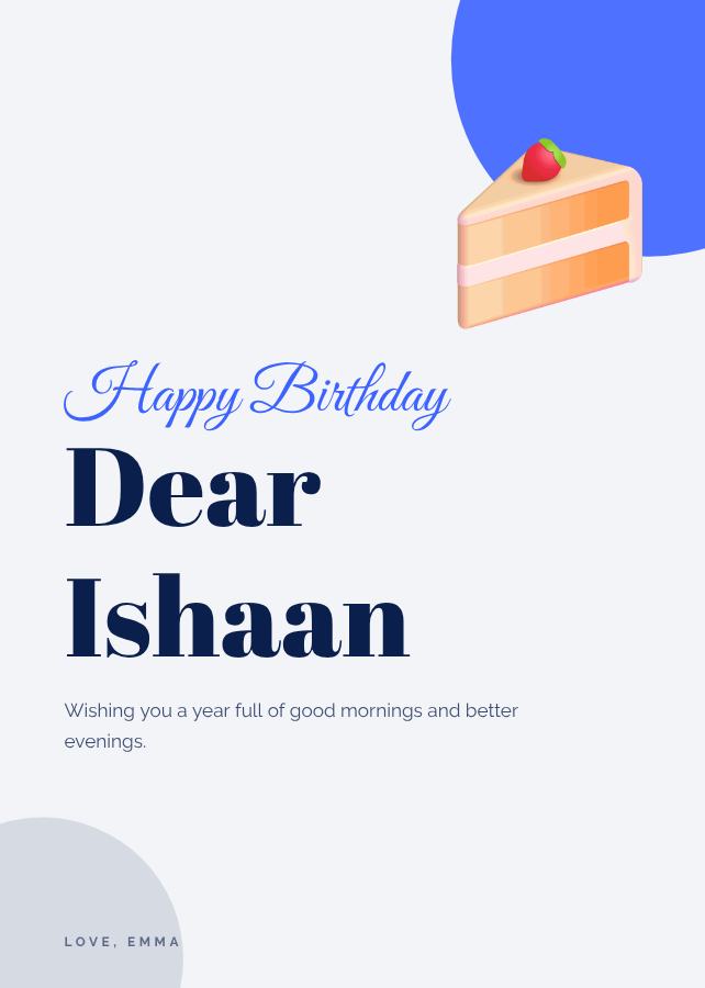 Cobalt Ishaan Birthday Wishes Card — editable birthday template
