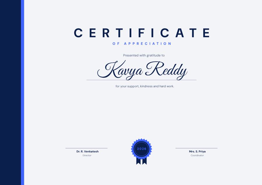 Cobalt Of Appreciation Certificate Formal — editable certificates template