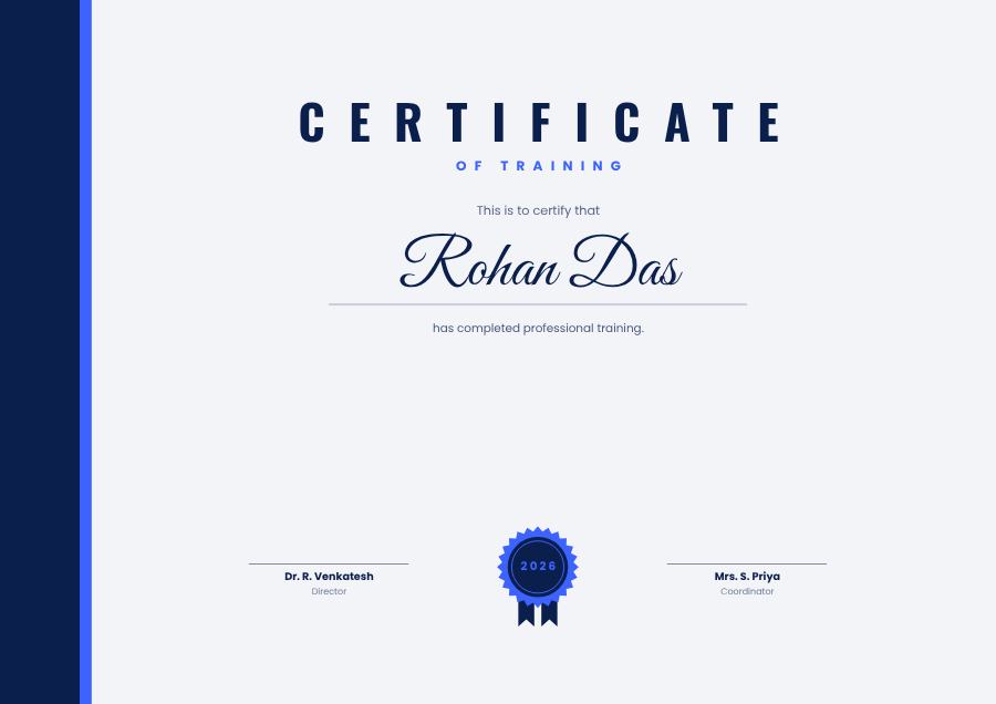 Cobalt Of Training Certificate Formal — editable certificates template