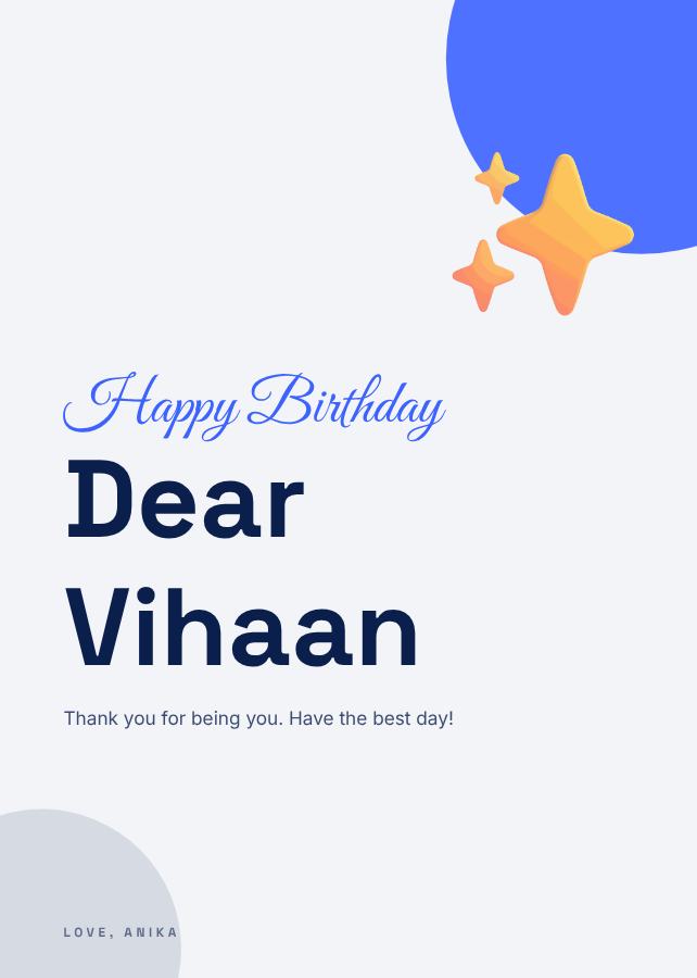 Cobalt Vihaan Birthday Wishes Card — editable birthday template