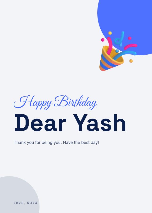 Cobalt Yash Birthday Wishes Card — editable birthday template