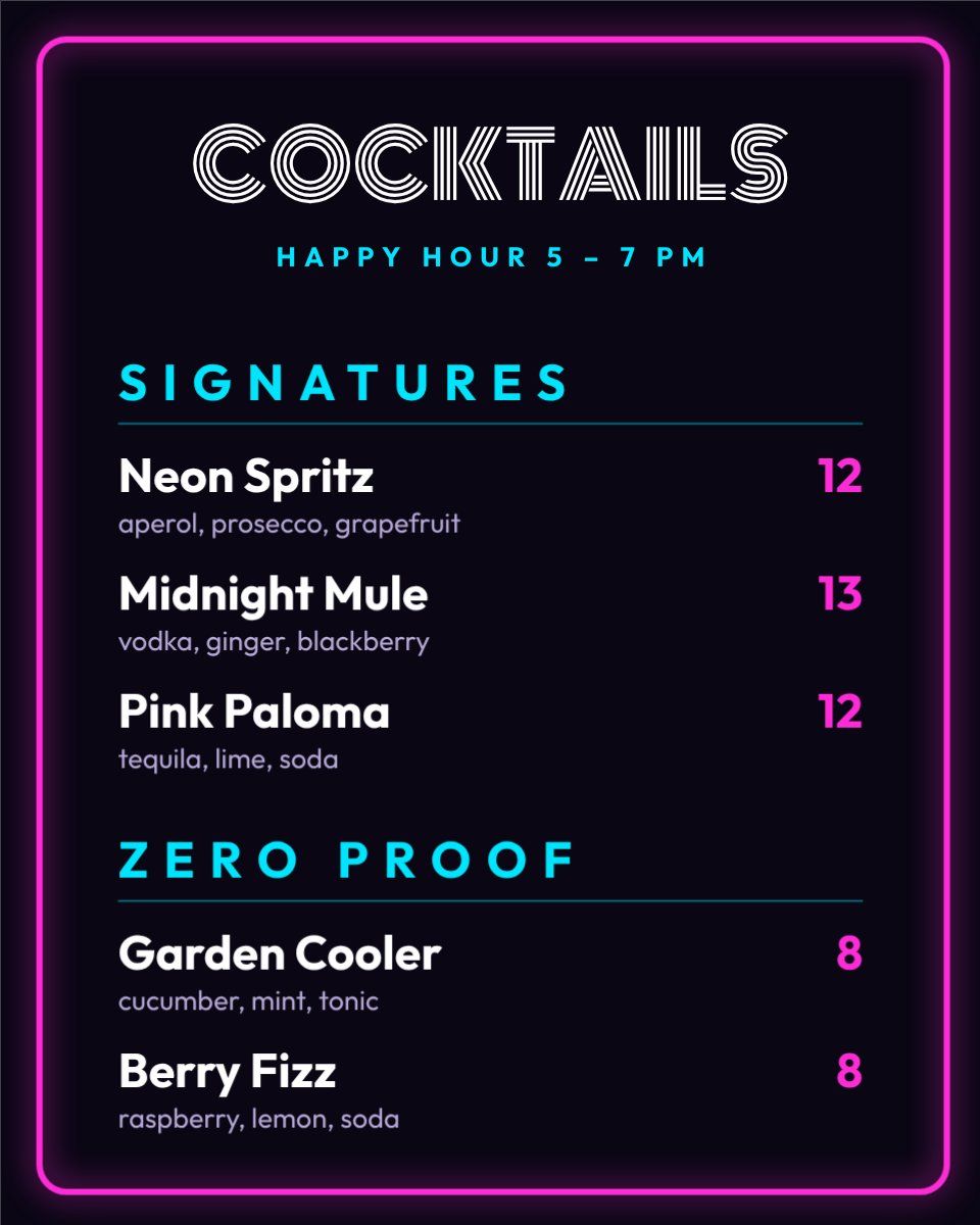 Cocktail Night Menu — editable menus template