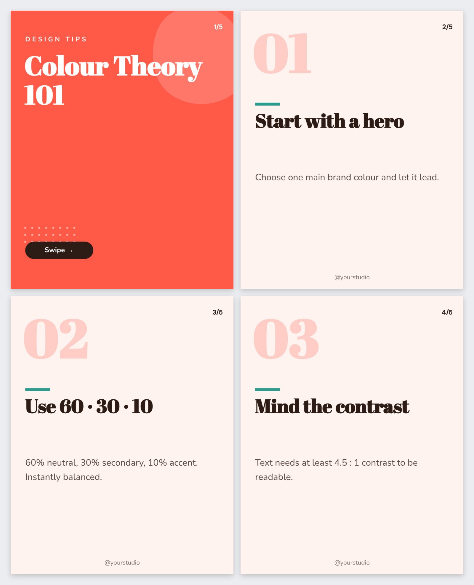 Colour Theory 101 Carousel — editable social media template