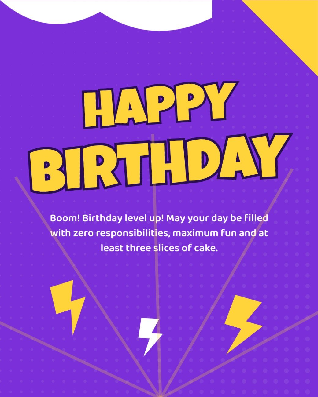 Comic Purple Level Up Birthday Post — editable birthday template